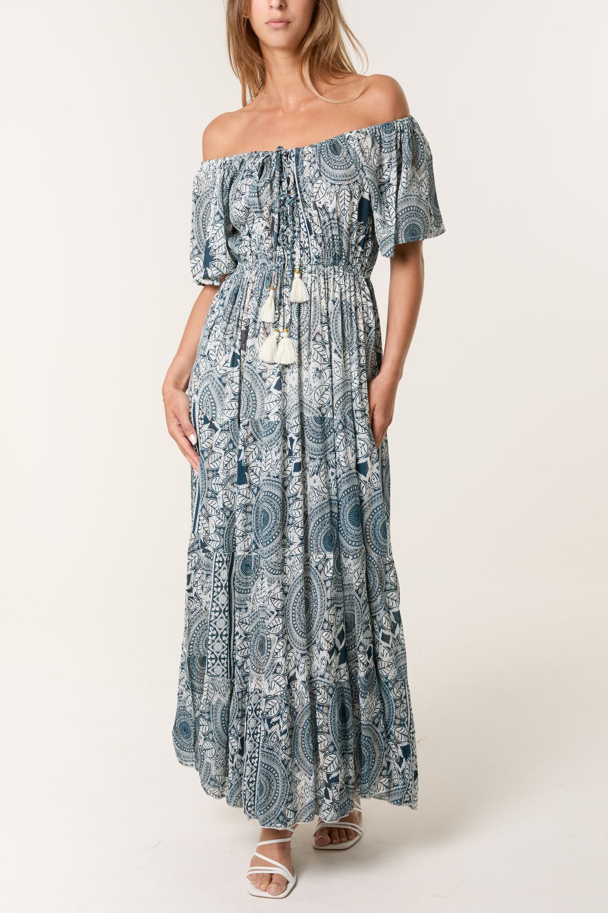Boho Print Bardot Maxi Dress