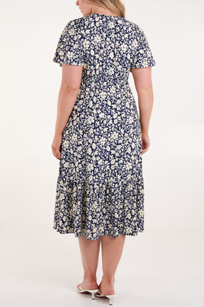 Floral Print Button Front Midi Dress