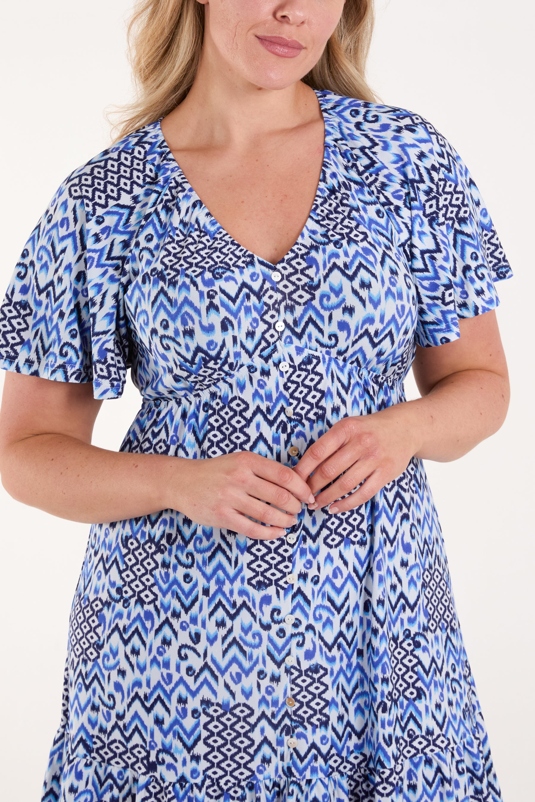 Aztec Button-Through Flutter Mini Dress