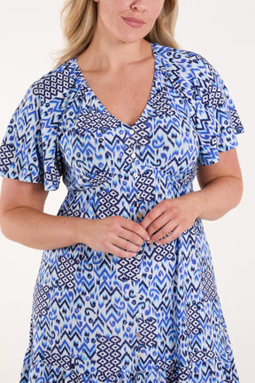 Aztec Button-Through Flutter Mini Dress