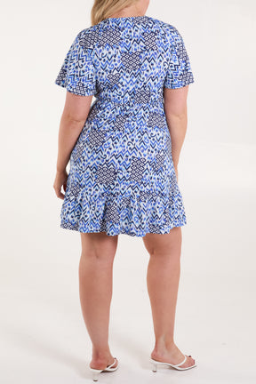 Aztec Button-Through Flutter Mini Dress