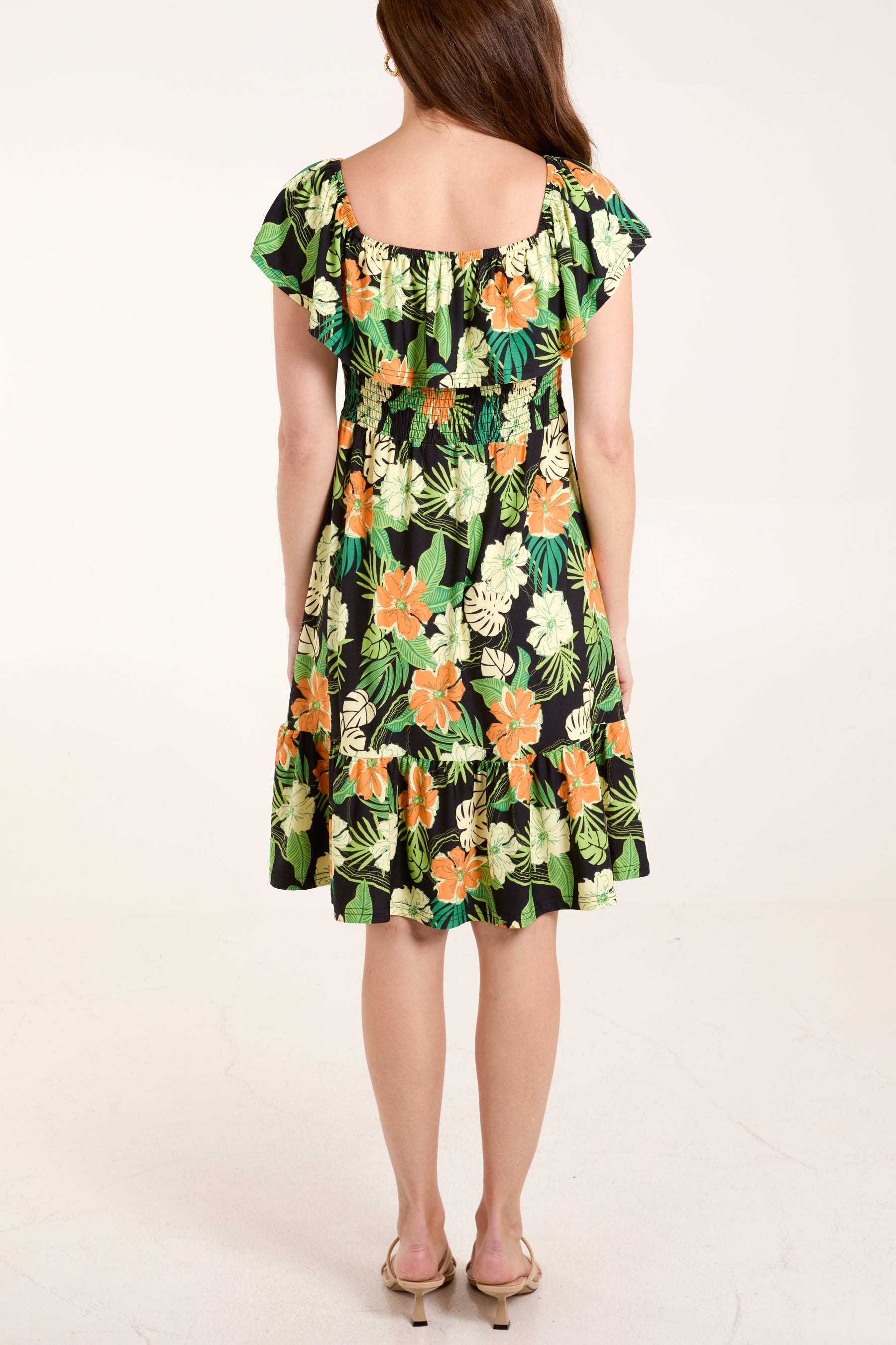 Tropical Floral Square Neck Dress