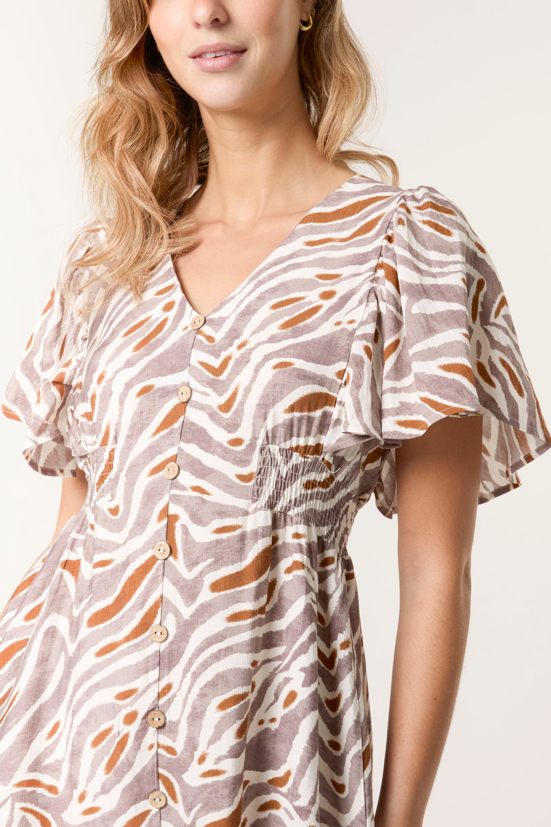 Animal Print Coconut Button Through Dress