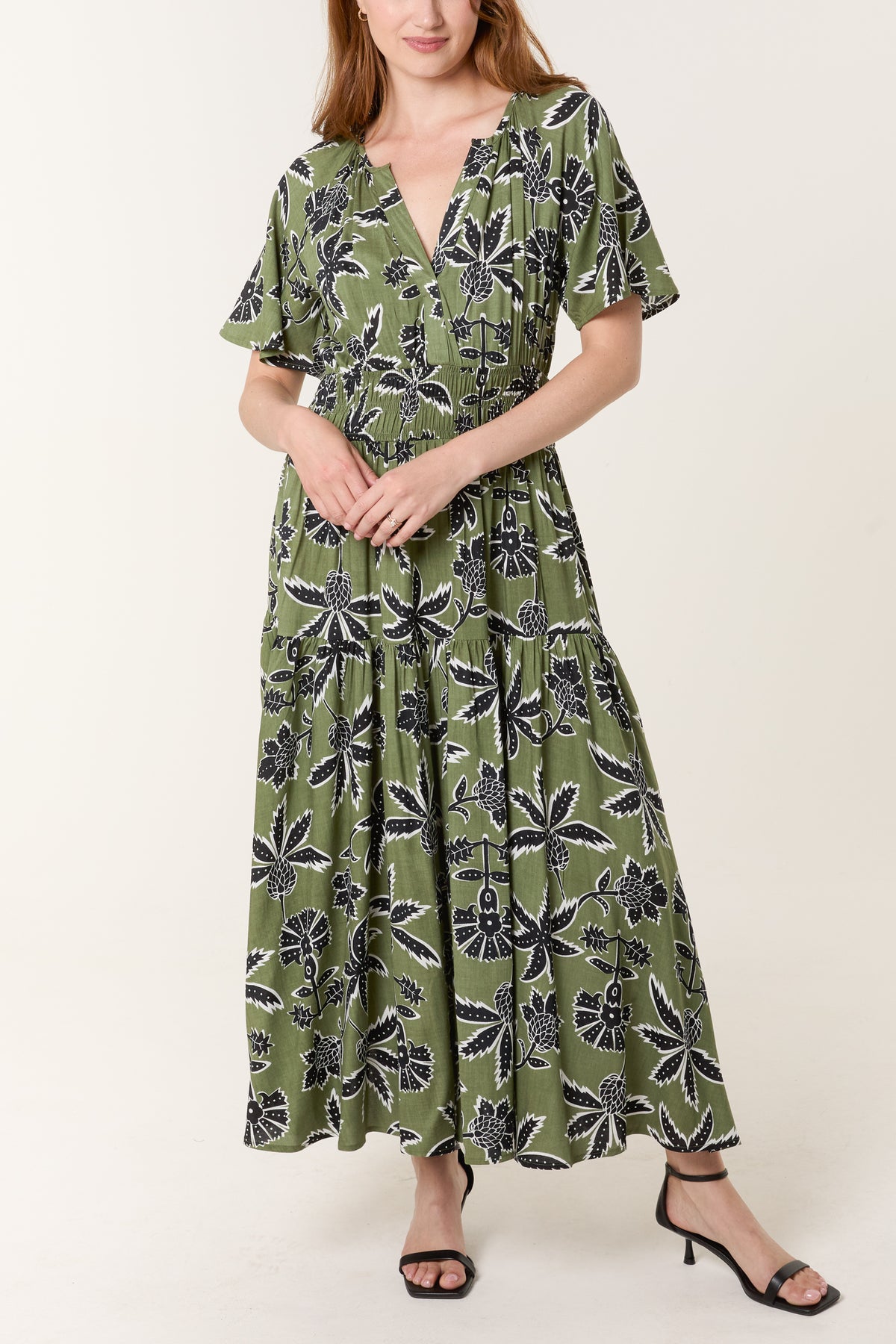 Leaf Print Notch Collar Dress
