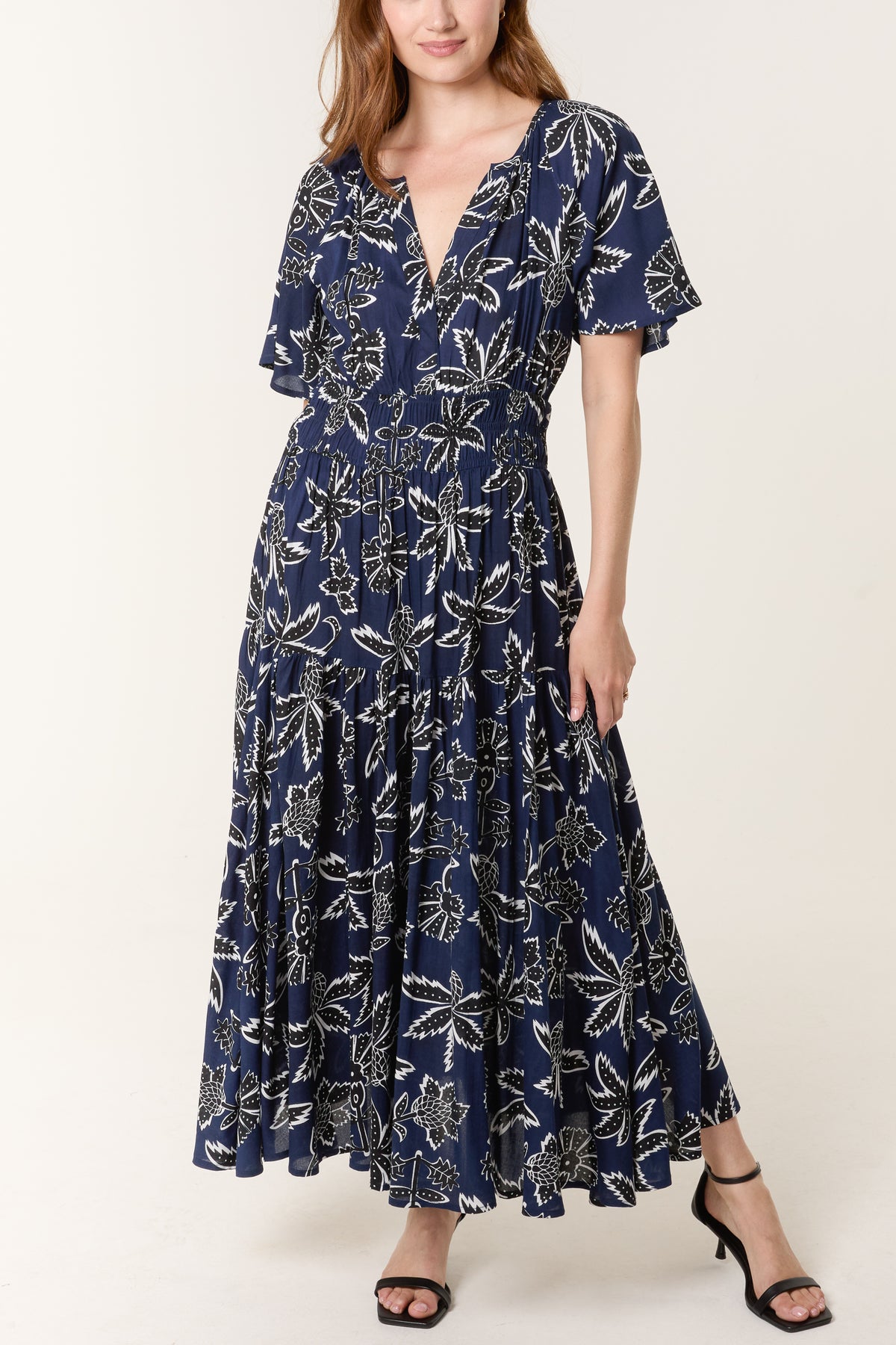 Leaf Print Notch Collar Dress