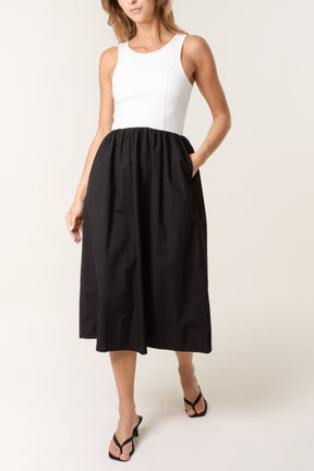 Contrast Fabric Midi Dress