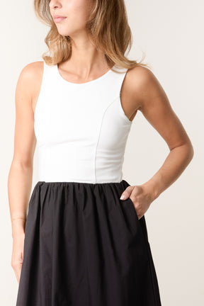 Contrast Fabric Midi Dress