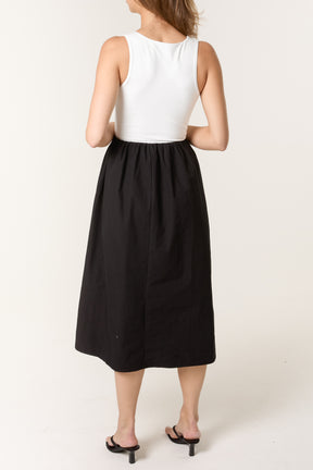 Contrast Fabric Midi Dress