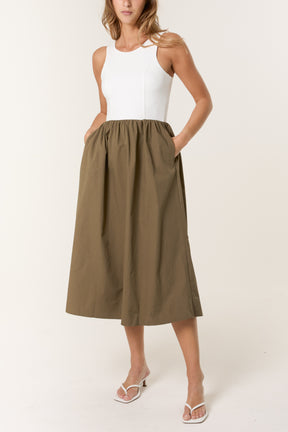 Contrast Fabric Midi Dress