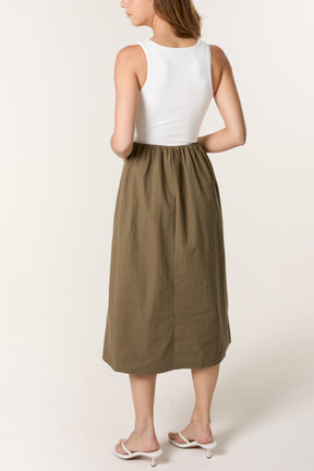 Contrast Fabric Midi Dress
