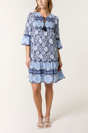 Printed Tassels Smock Dress