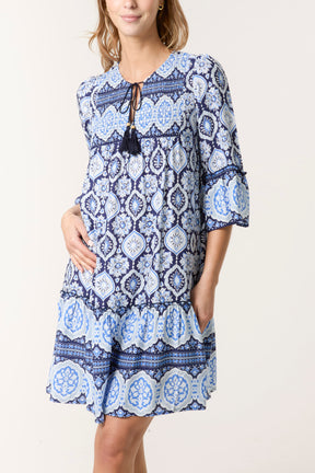 Printed Tassels Smock Dress