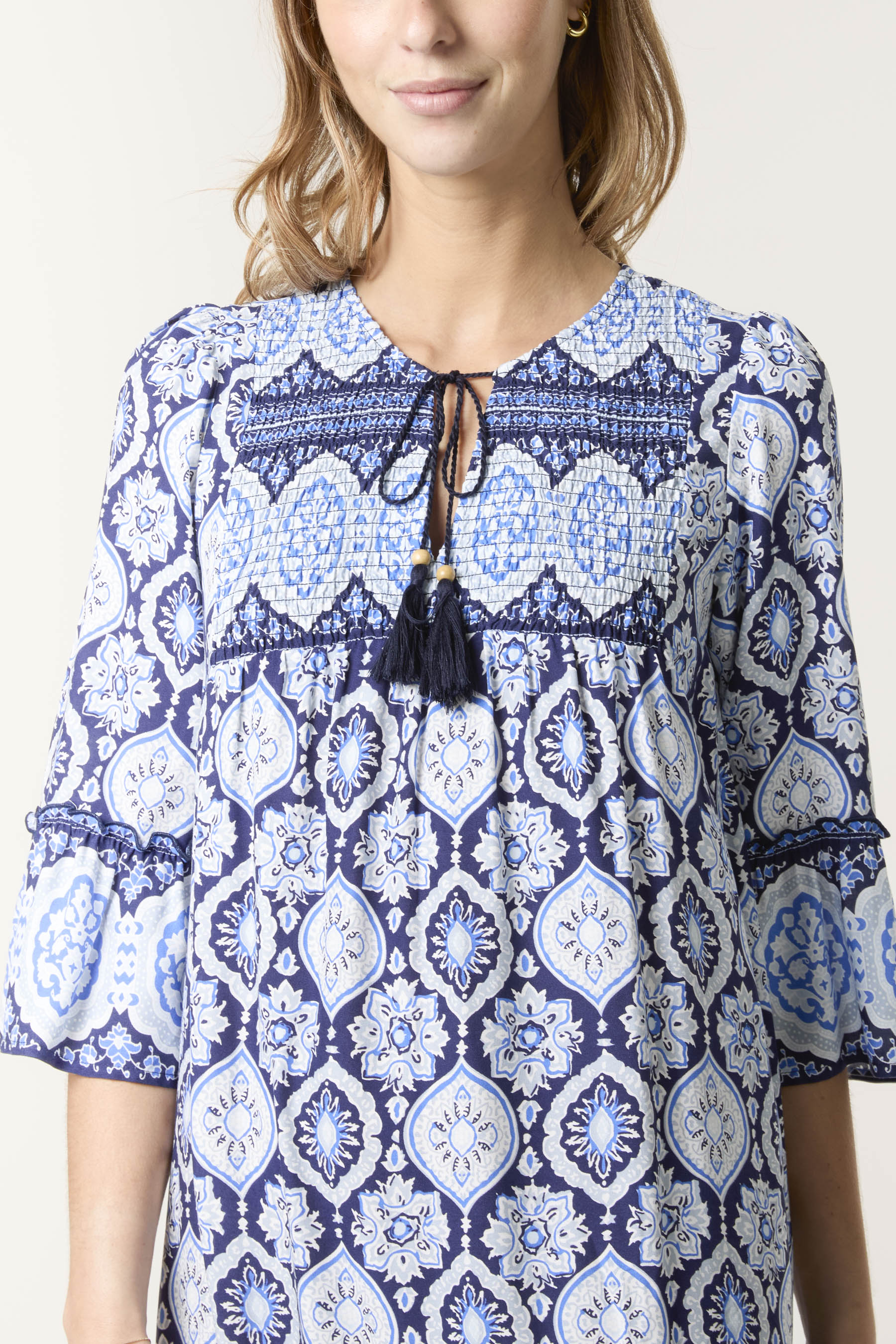 Printed Tassels Smock Dress