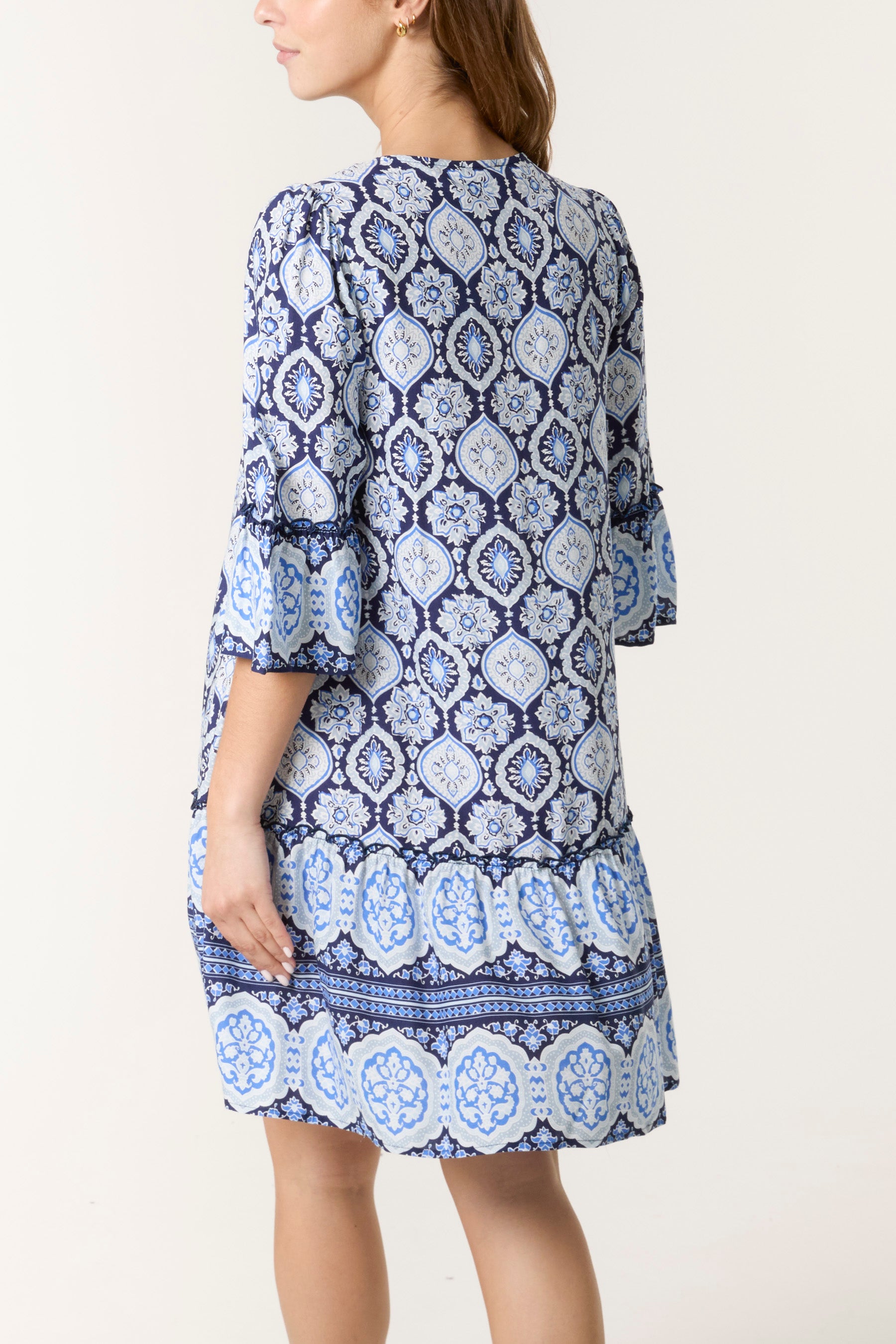 Printed Tassels Smock Dress