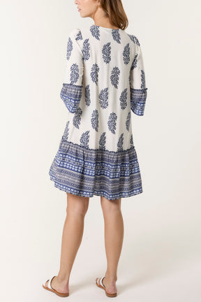 Mixed Print Tassels Smock Dress