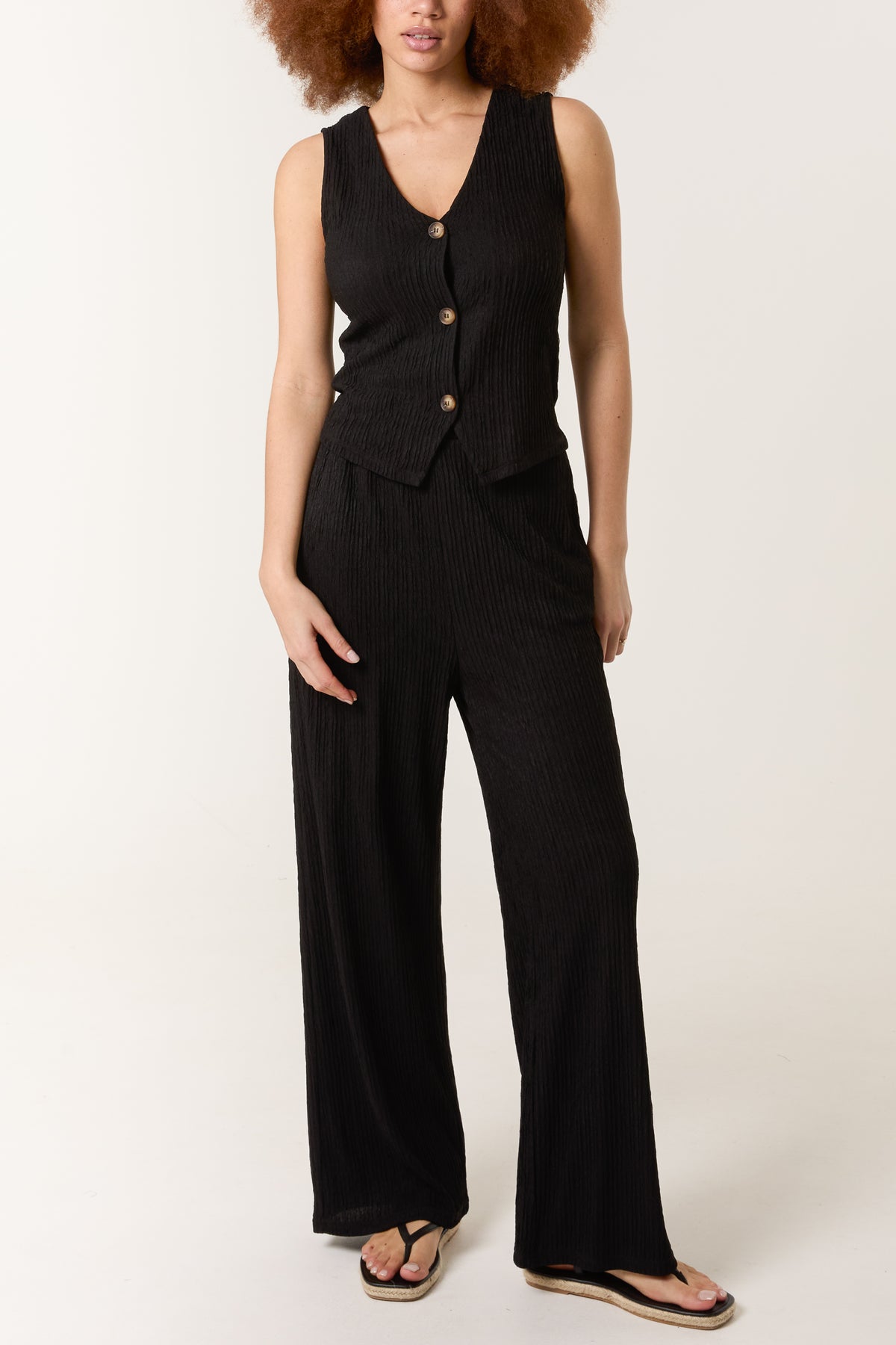 Ribbed Button-Up Waistcoat & Trouser Set