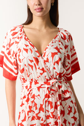 Tropical Floral Wide-Leg Wrap Jumpsuit