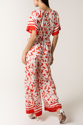 Tropical Floral Wide-Leg Wrap Jumpsuit