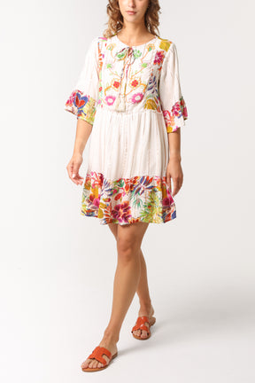 Tropical Floral Embellished Smock Dress