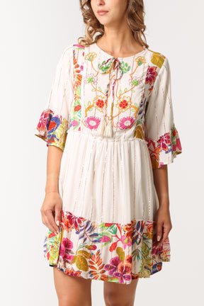 Tropical Floral Embellished Smock Dress