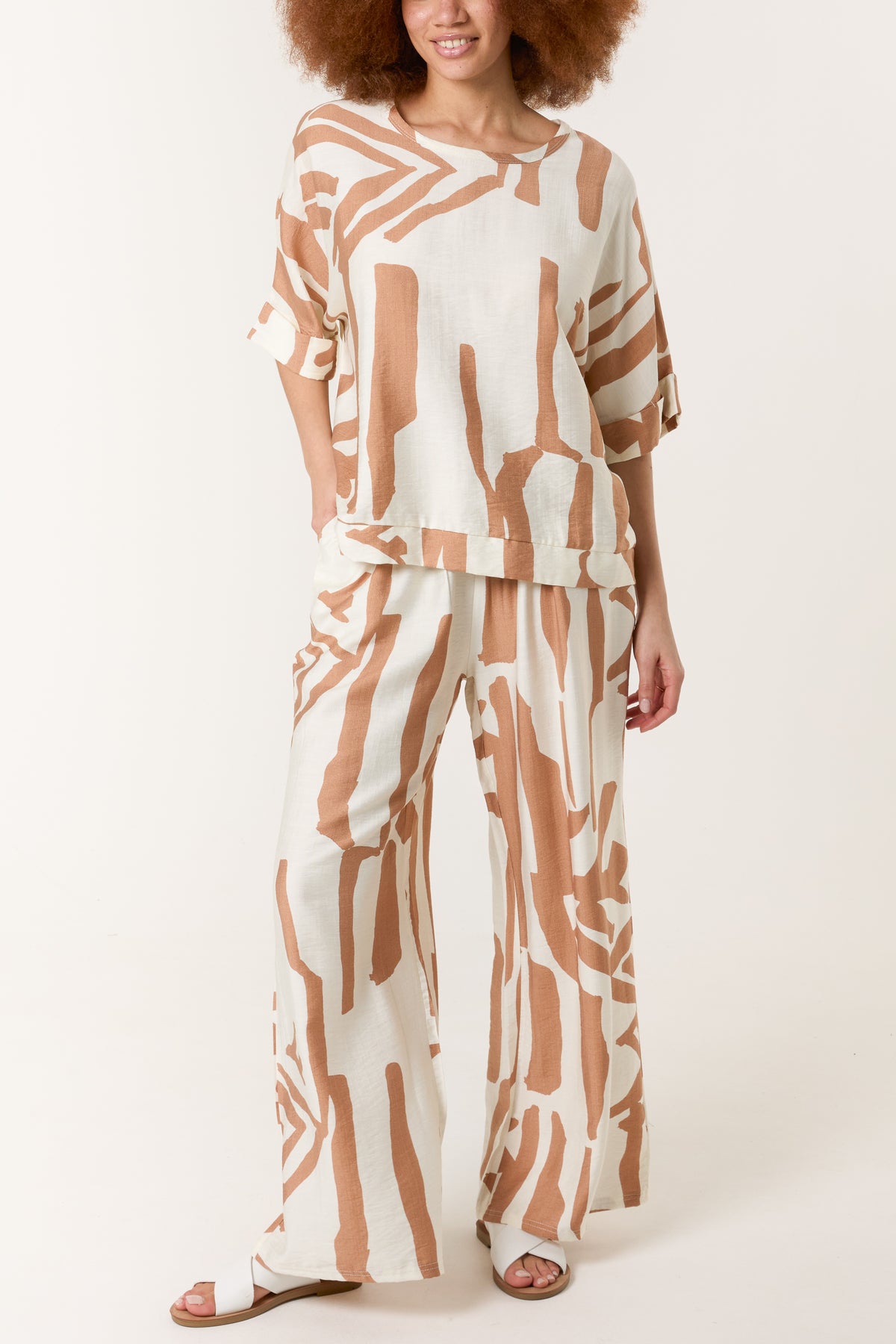 Abstract Line Print Top & Trouser Set