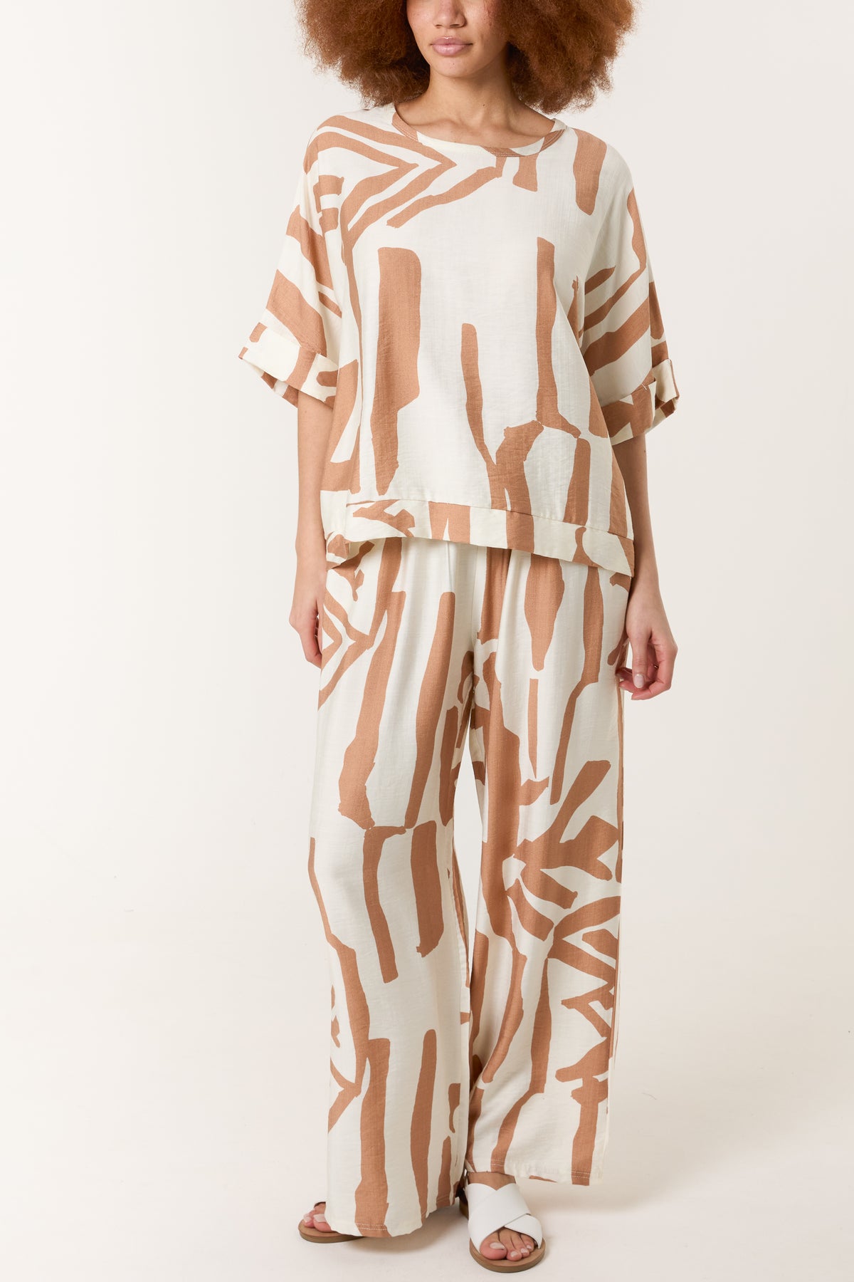 Abstract Line Print Top & Trouser Set