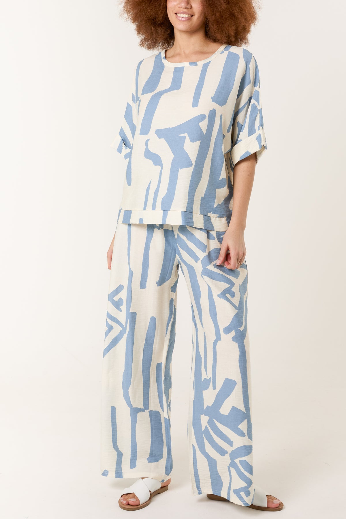 Abstract Line Print Top & Trouser Set