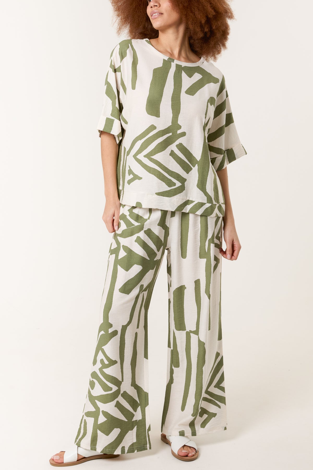 Abstract Line Print Top & Trouser Set