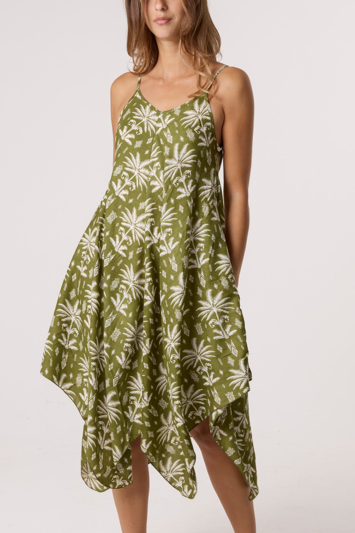 Palm Tree Print Hanky Hem Dress
