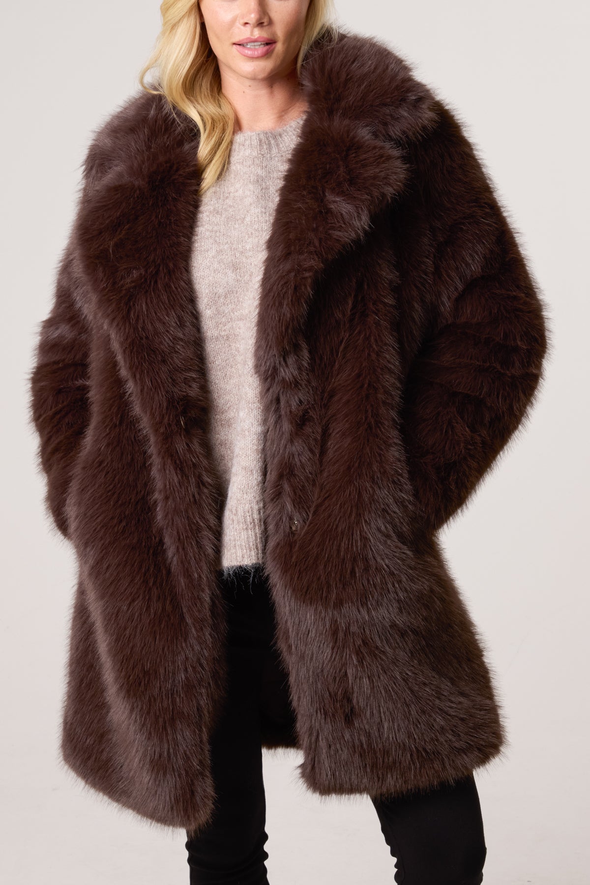 Faux Fur Mid Length Coat