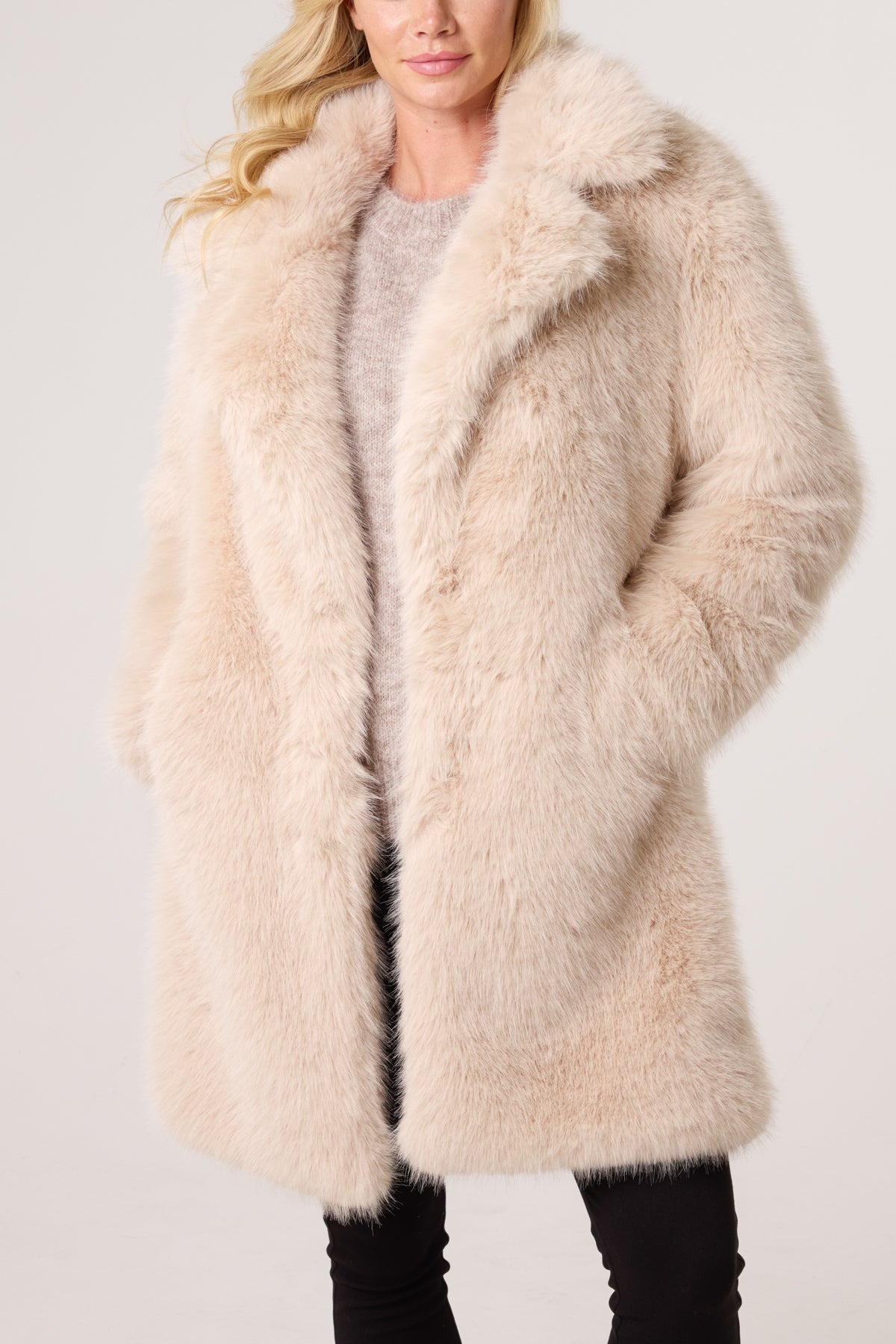 Faux Fur Mid Length Coat