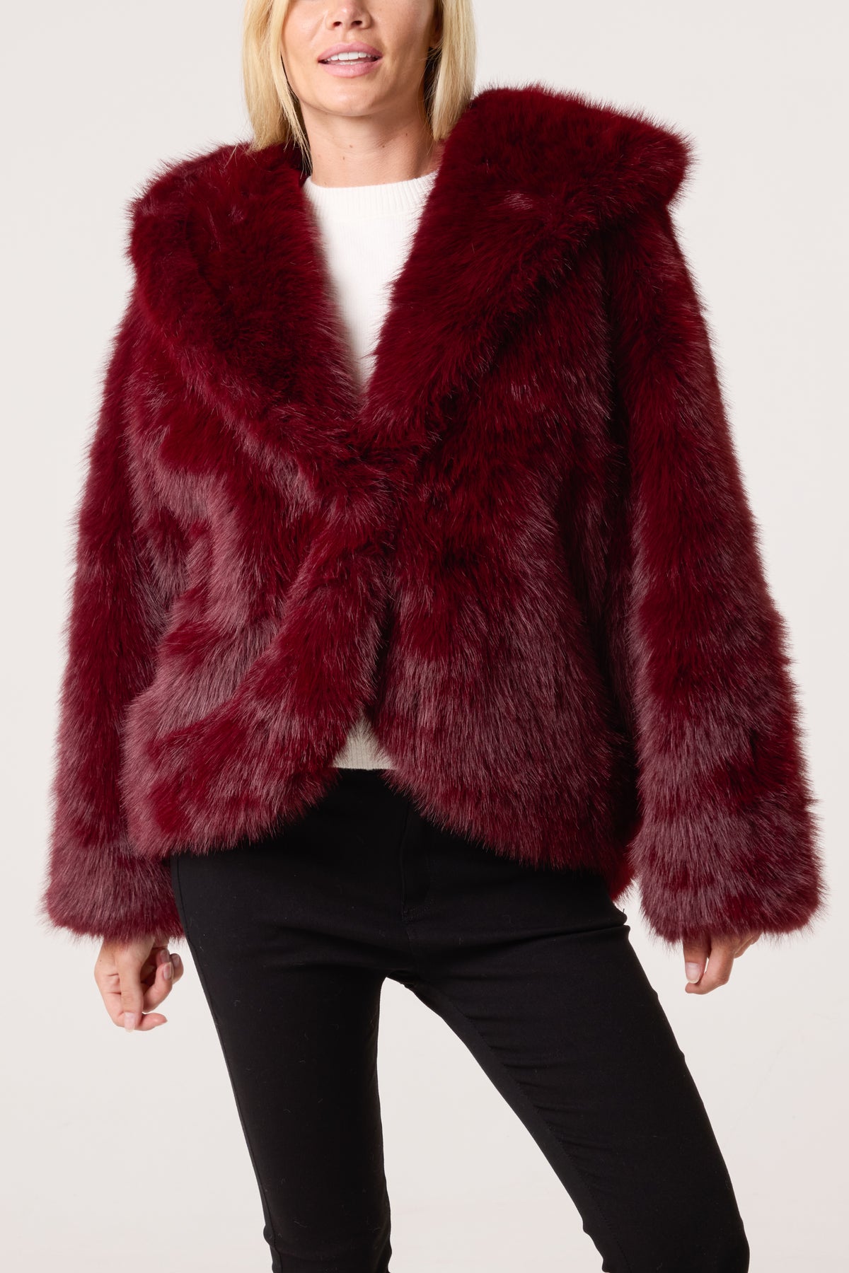 Hooded Faux Fur Short Coat