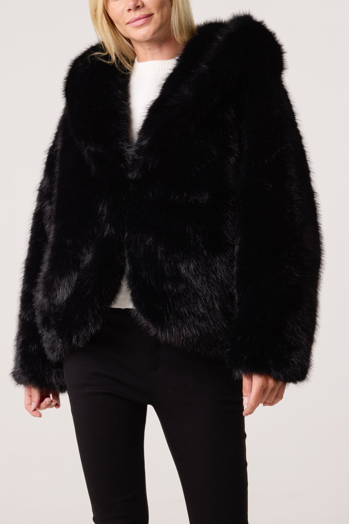 Hooded Faux Fur Short Coat