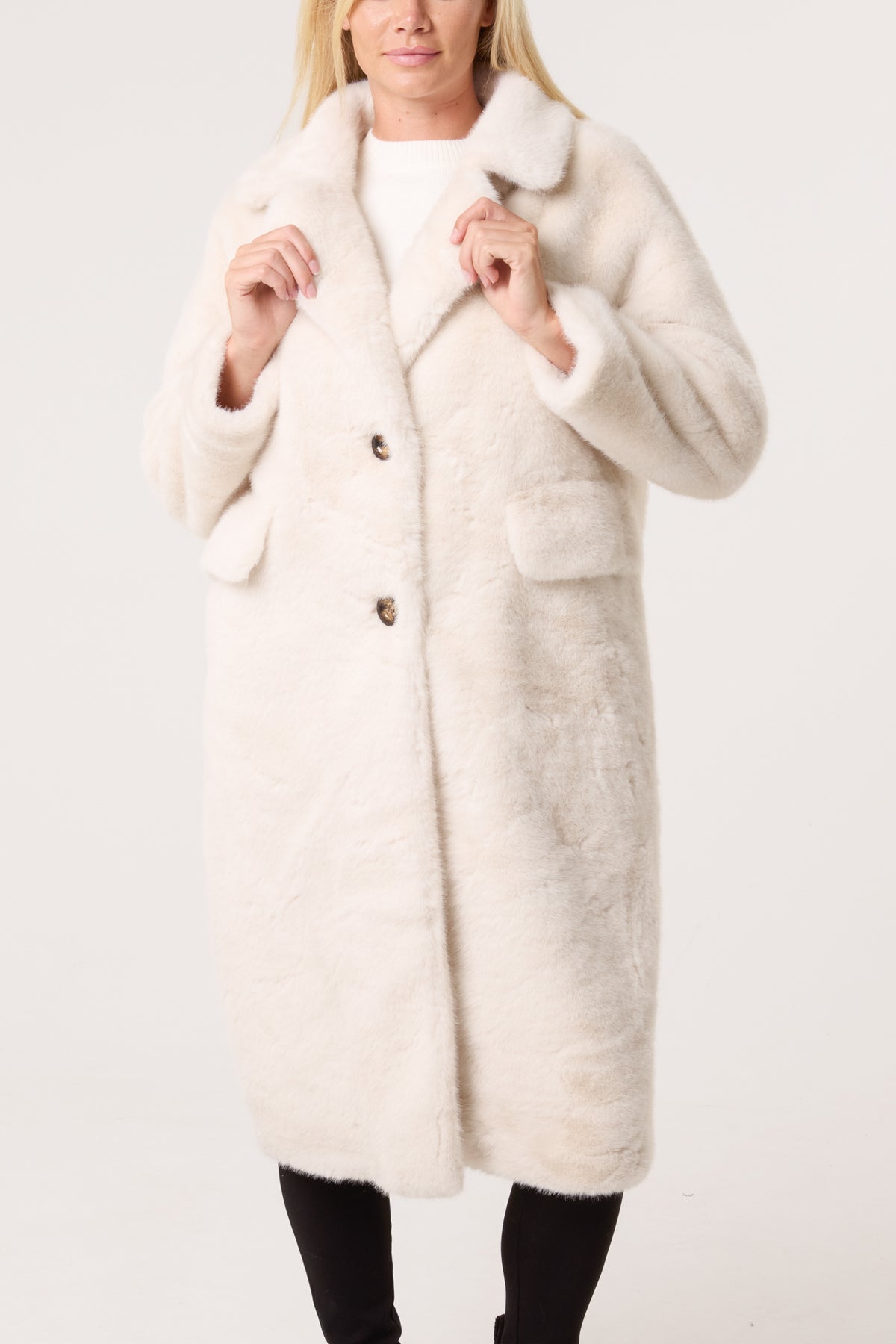 Longline Faux Fur Button Coat