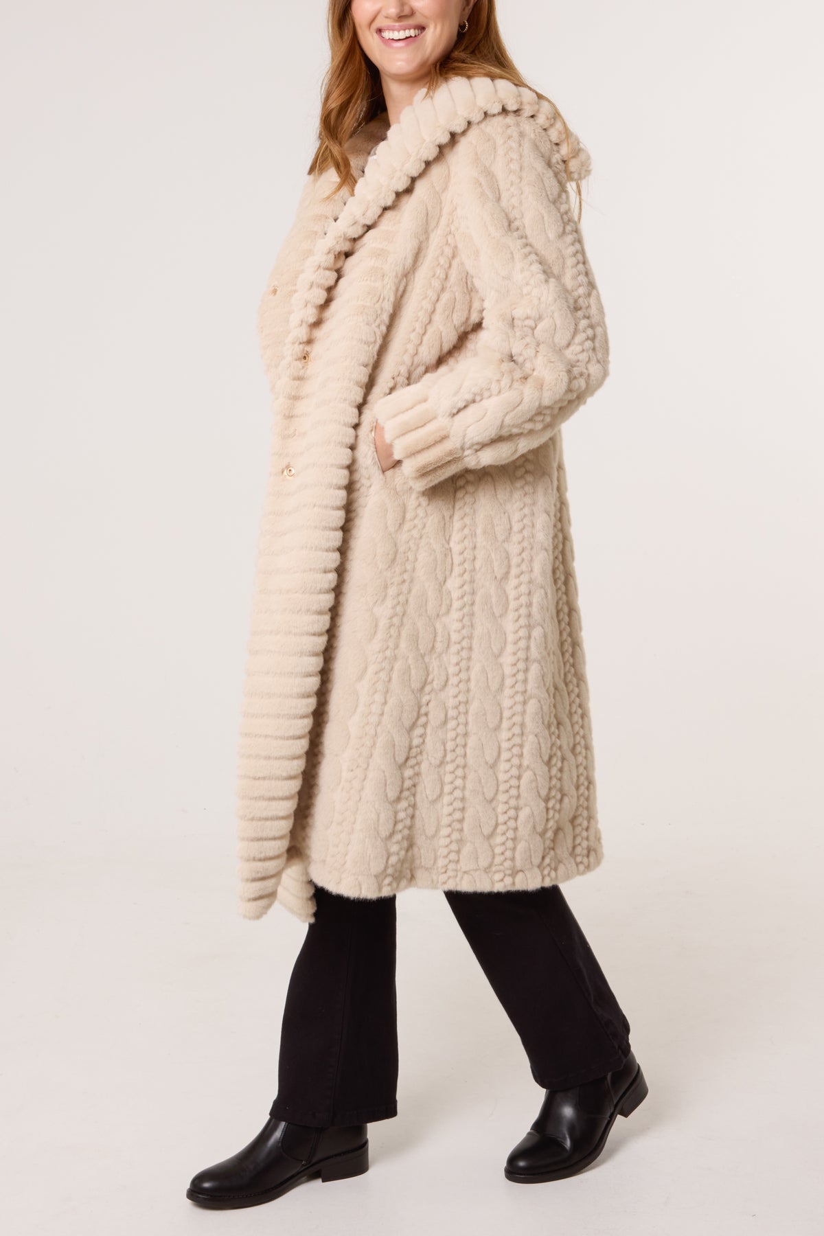 Textured Pattern Faux Fur Coat
