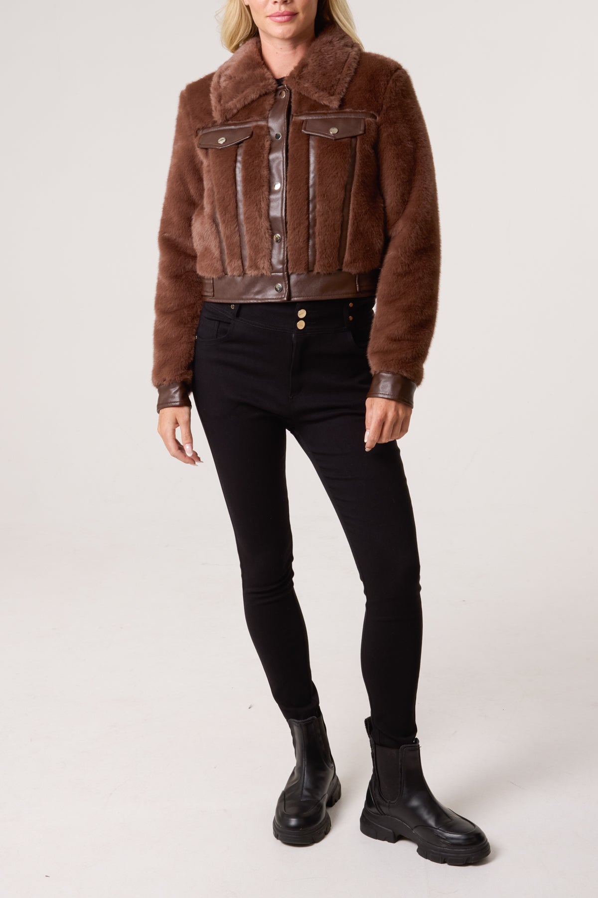 Faux Fur & PU Biker Jacket