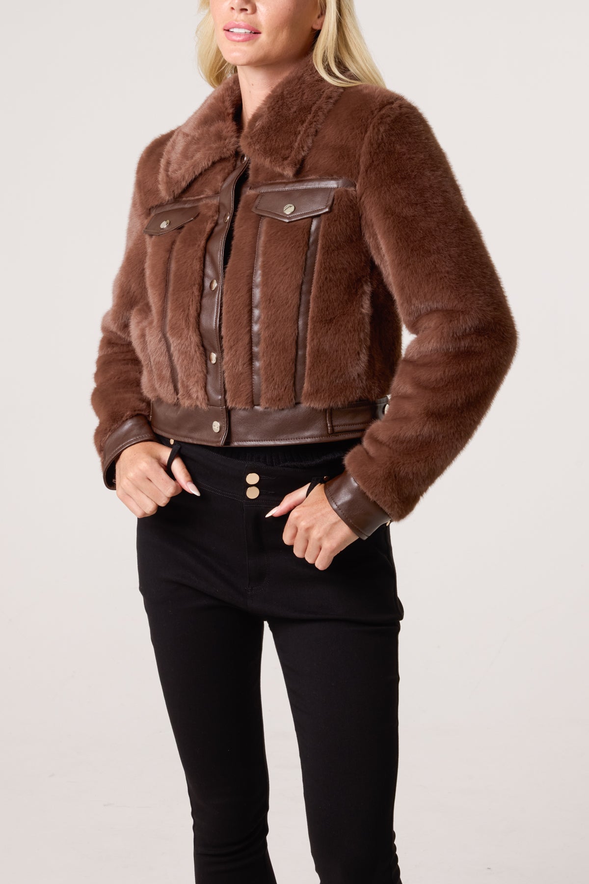 Faux Fur & PU Biker Jacket