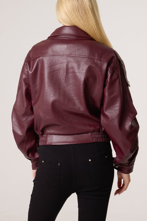 Oversized Belted PU Biker Bomber Jacket