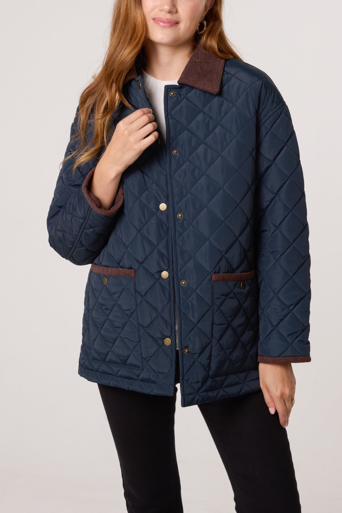 Diamond Quilted Contrast Square Coat