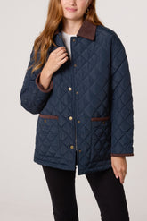 Diamond Quilted Contrast Square Coat