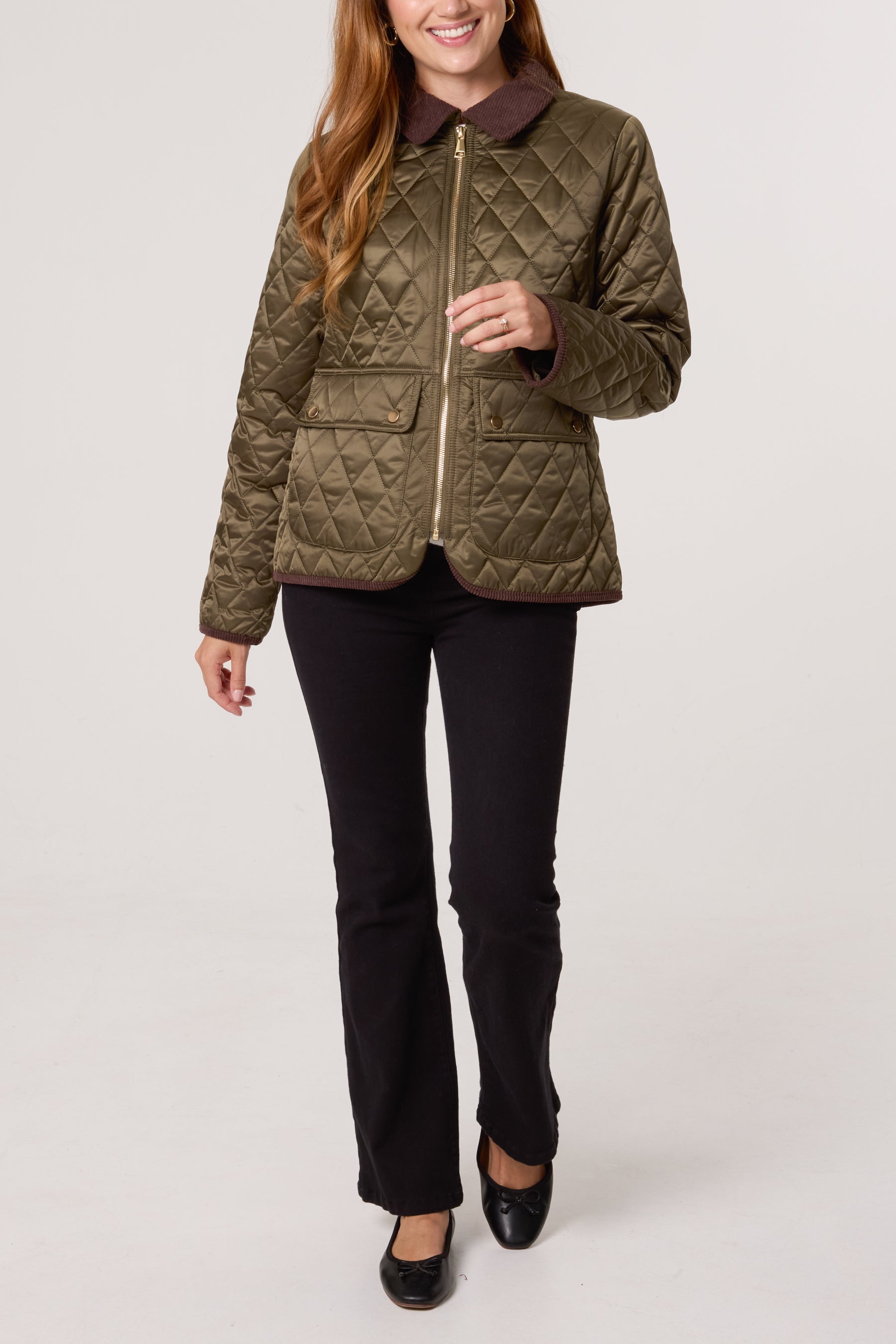 Diamond Quilted Contrast Round Coat