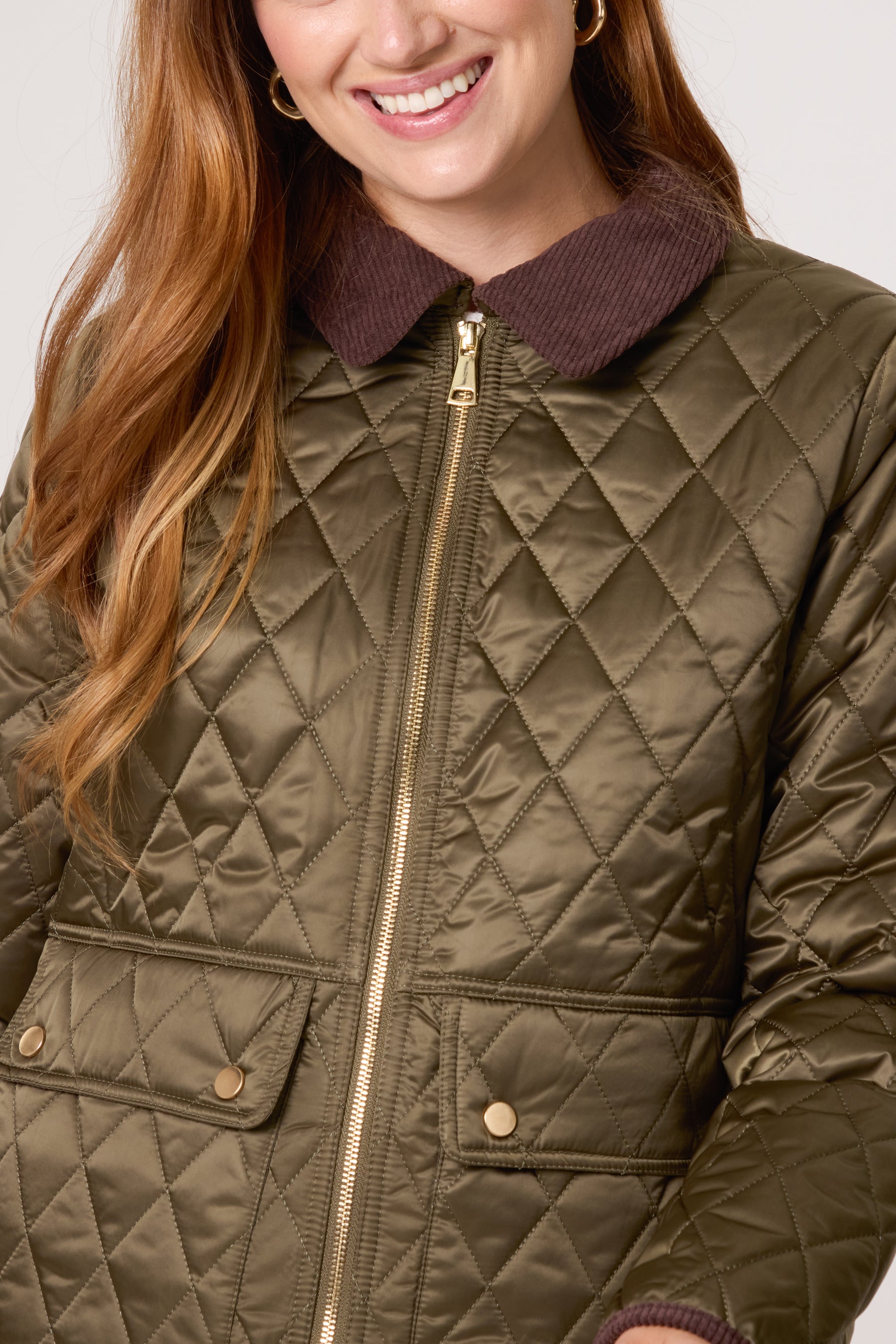 Diamond Quilted Contrast Round Coat
