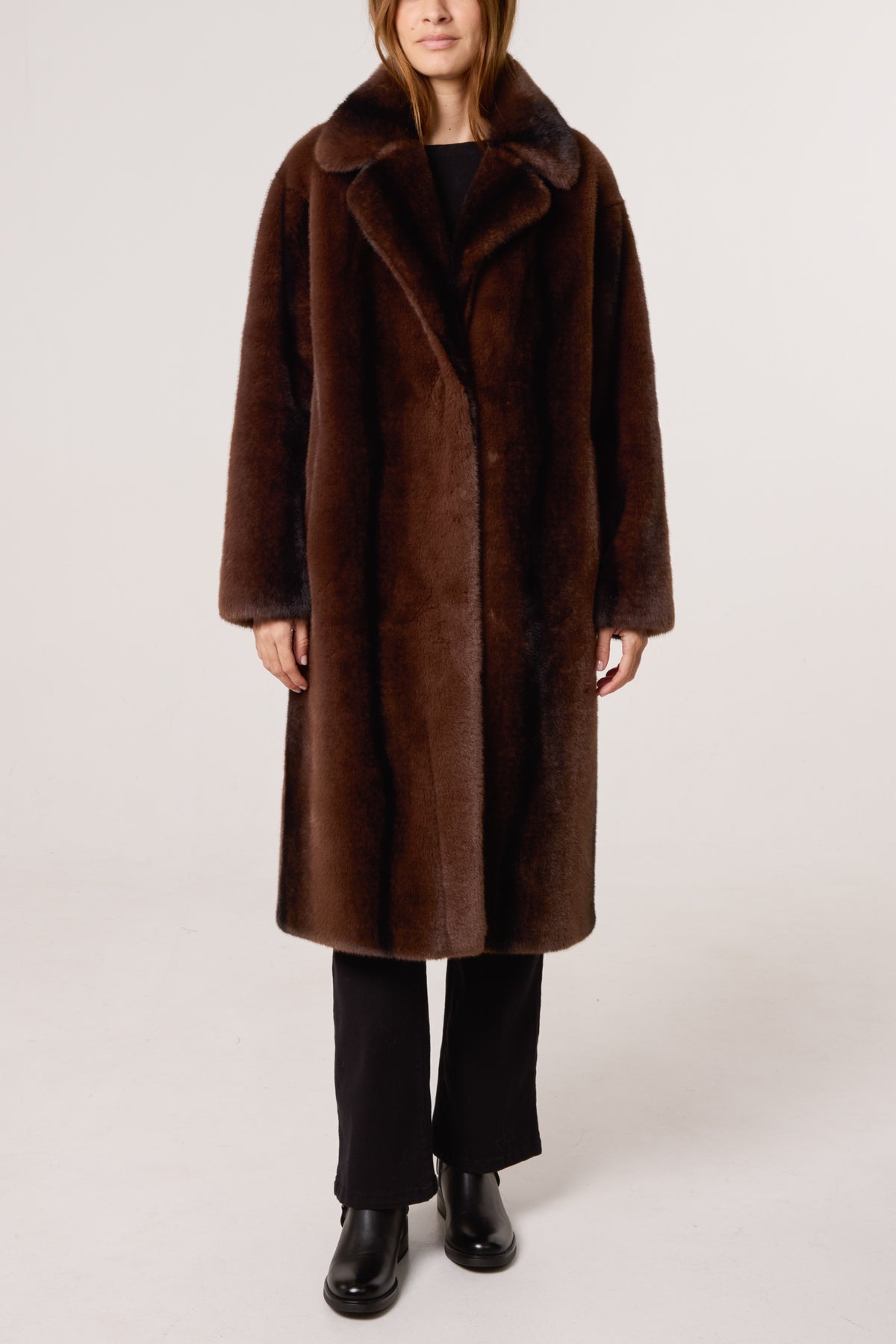 Plush Faux Fur Midi Coat