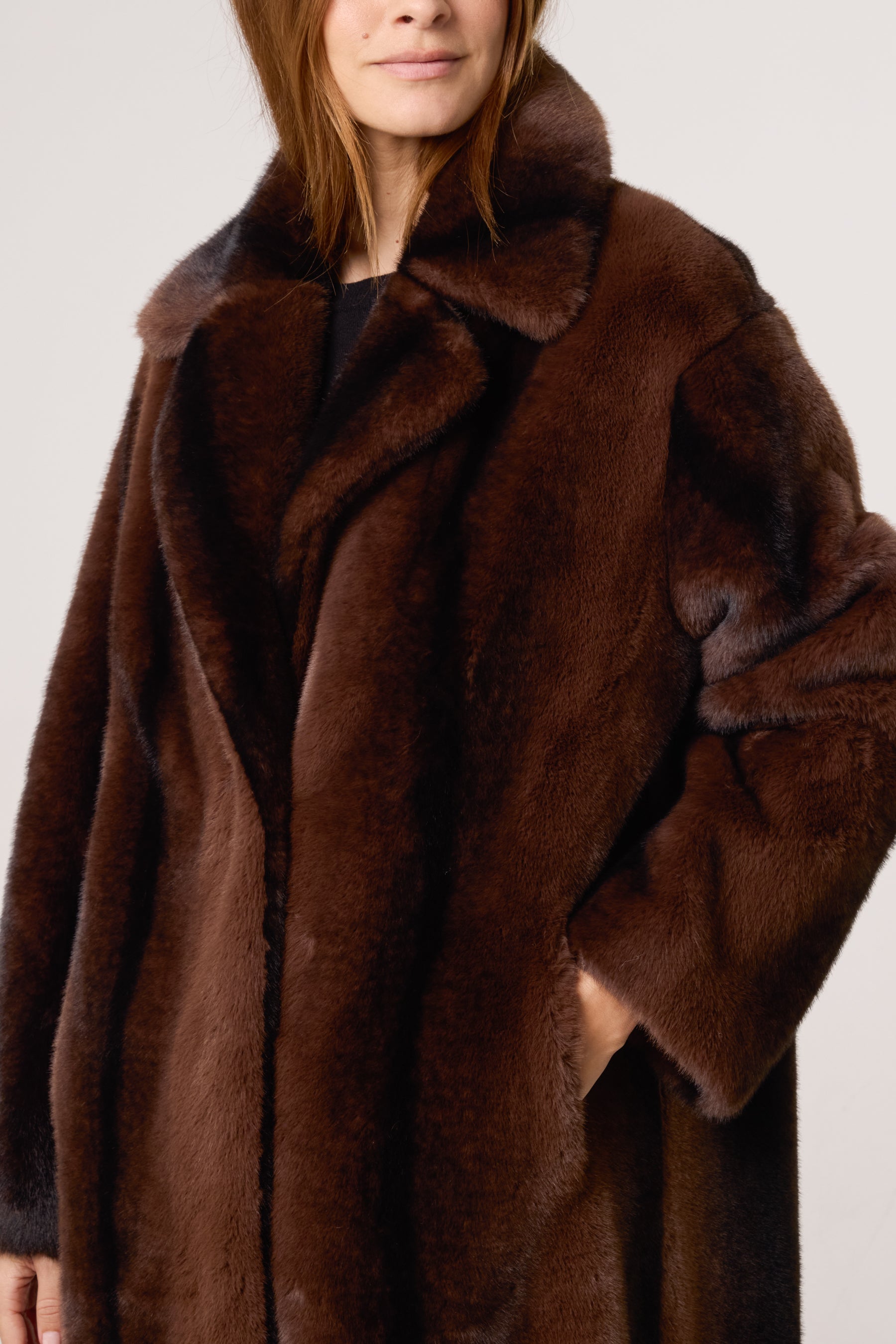 Plush Faux Fur Midi Coat