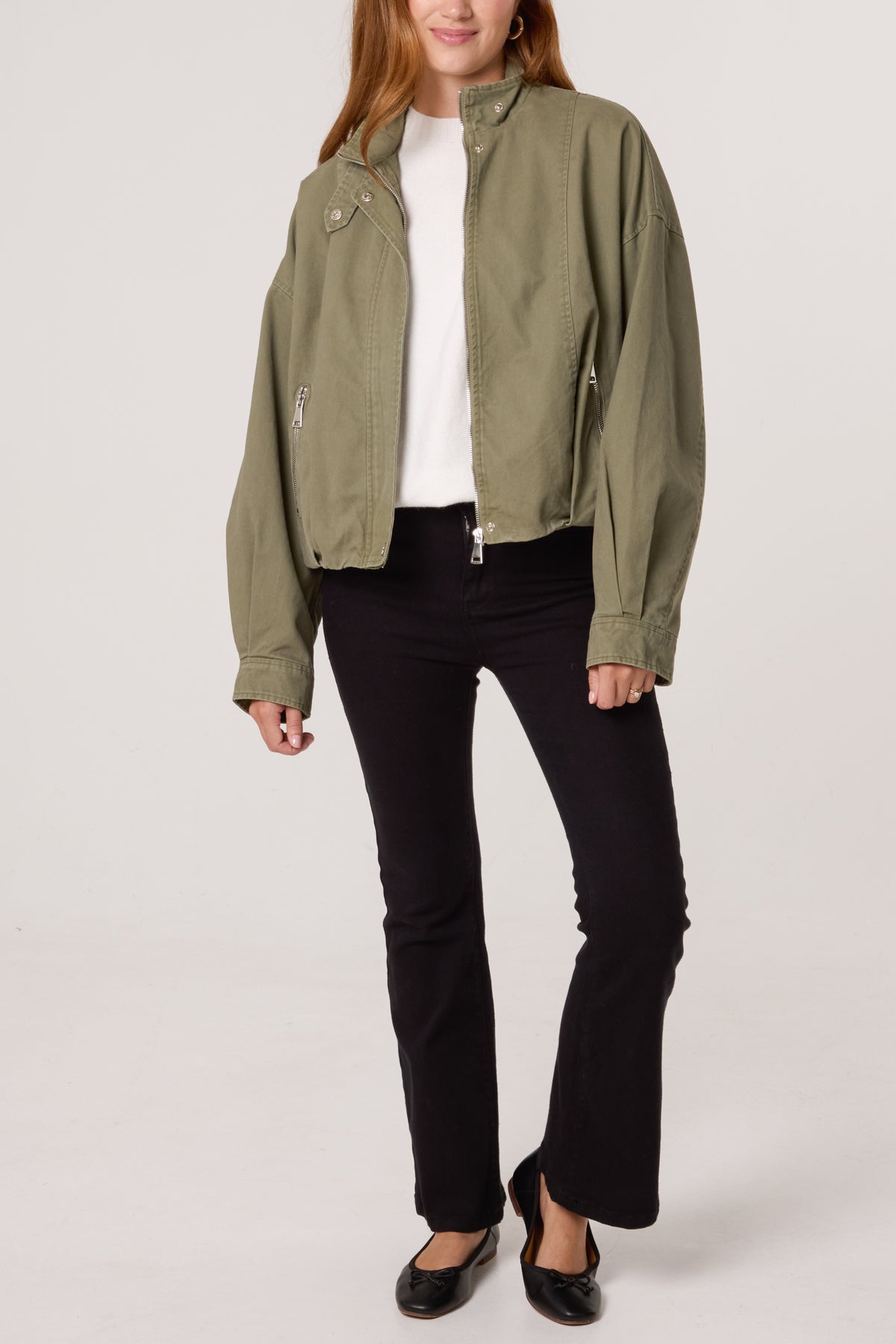 Cotton High Neck Utility Cropped Jacket