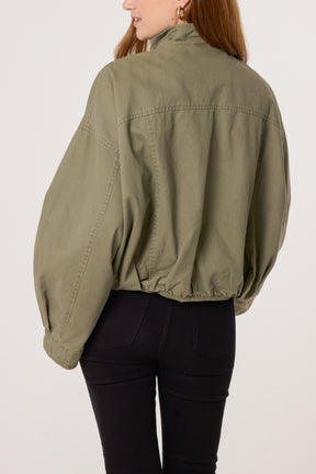 Cotton High Neck Utility Cropped Jacket
