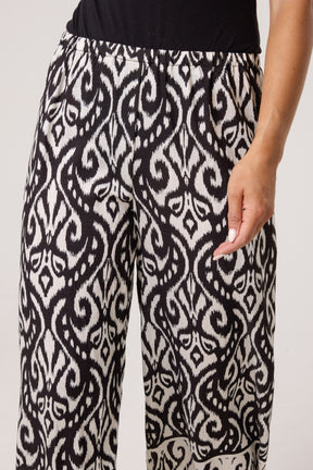 Damask Print Wide-Leg Trouser