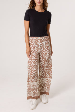 Damask Print Wide-Leg Trouser