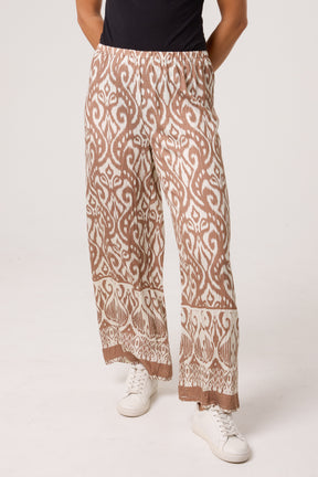 Damask Print Wide-Leg Trouser