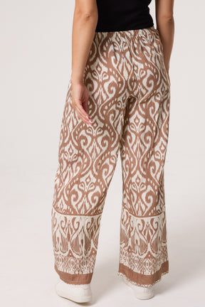 Damask Print Wide-Leg Trouser